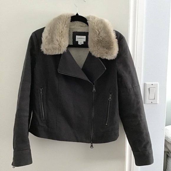 Club Monaco Jackets & Blazers - Club Monaco Cropped Moto Jacket with Faux Fur Collar